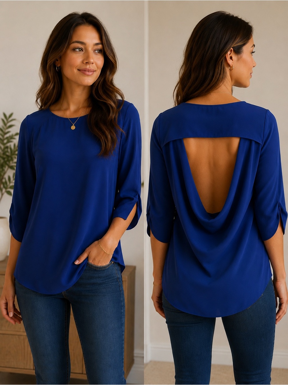 Open-Back Women's Blouse - Royal Blue